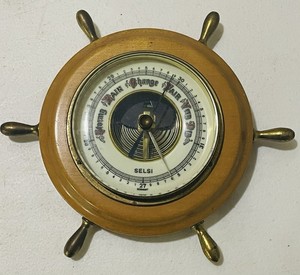Selsi Weather Station Barometer Made in Germany Brass Glass and Wood 7" Working