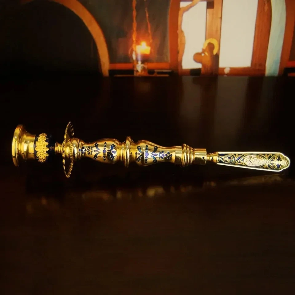 Candelabro Ortodoxo de Mano Iglesia Metal Candelabro Religioso Suministro Decoración Foto 2 de 4