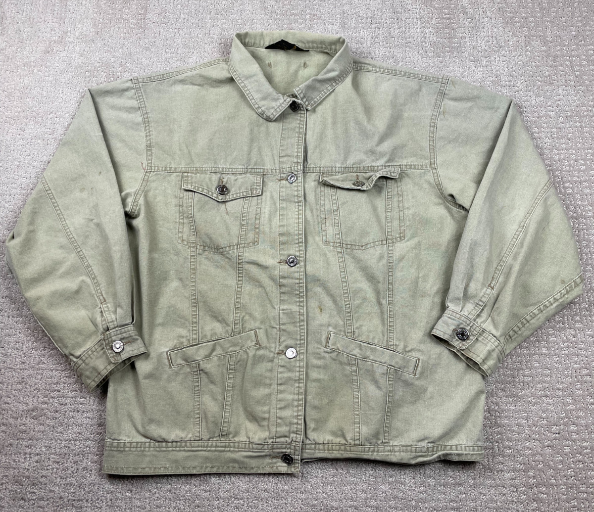 Vintage Eddie Bauer Jacket Mens Large Beige Canvas Utility Chore Button Coat 80s