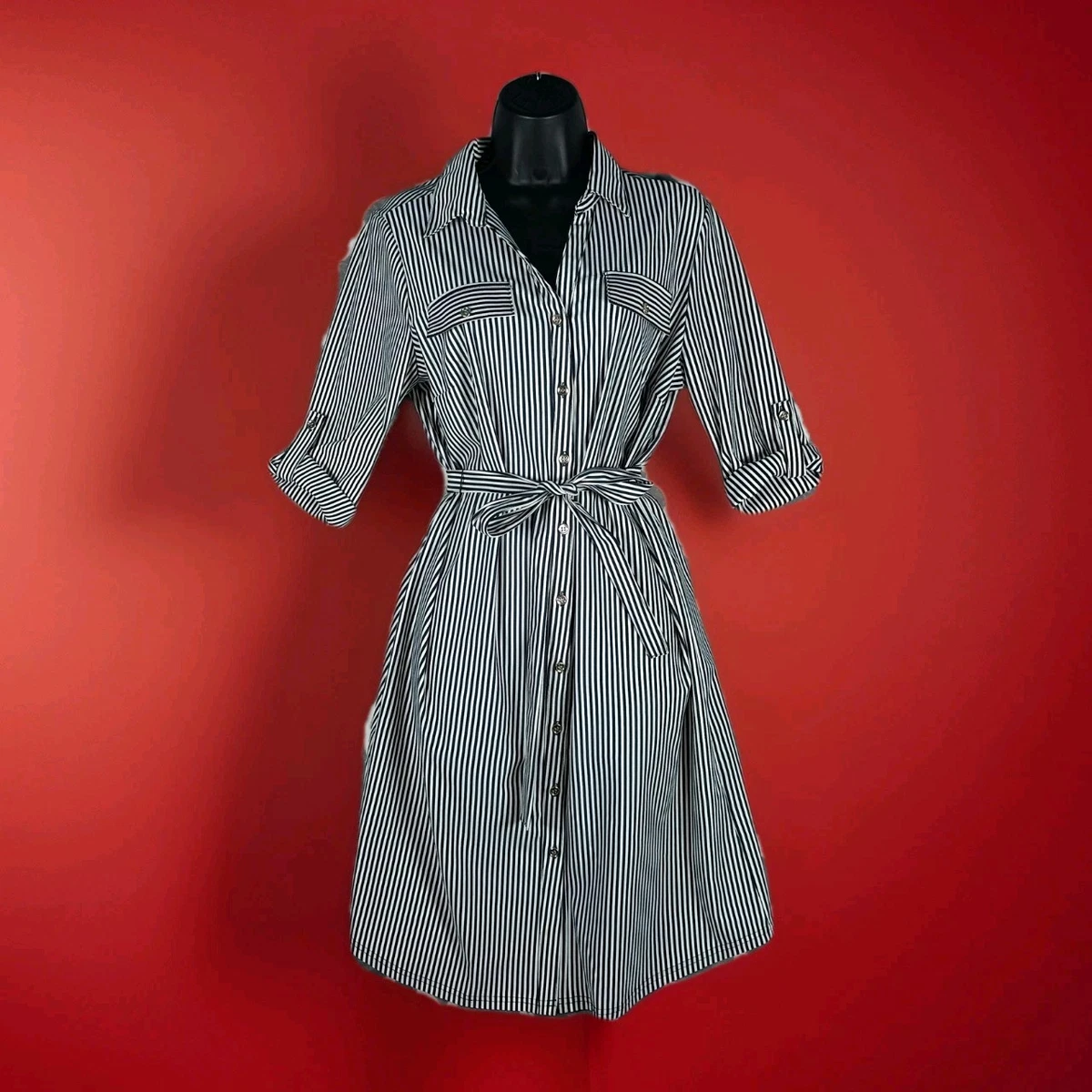 mlle gabrielle shirt dress Pre-Owned MLLE GABRIELLE 2X Blue White Striped Shirt Dress Women