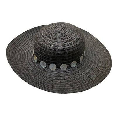 Flora Bella Womens Black Straw Hat W/Mother-Of-Pearl Accents Sun Protection