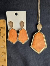 Wood Inlay & Gold Tone Necklace and Earrings Set