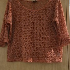 NEXT Wardrobe Essentials Women’s Orange Crochet Knit Top Size 14 3/4 Sleeve
