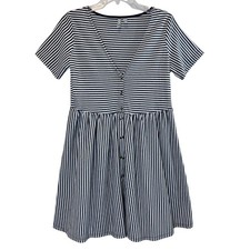 ASOS Black White Striped V Neck Button Front Babydoll Mini Dress Womens