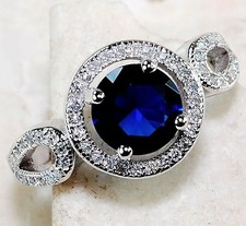 3CT Treated Blue Sapphire  Topaz 925 Solid Sterling Silver Ring Sz 7 UB4-4