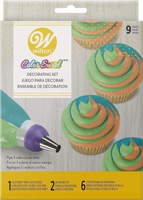 Wilton Color Swirl, 3-Color Piping Bag Coupler, 9-Piece Cake Decorating Kit