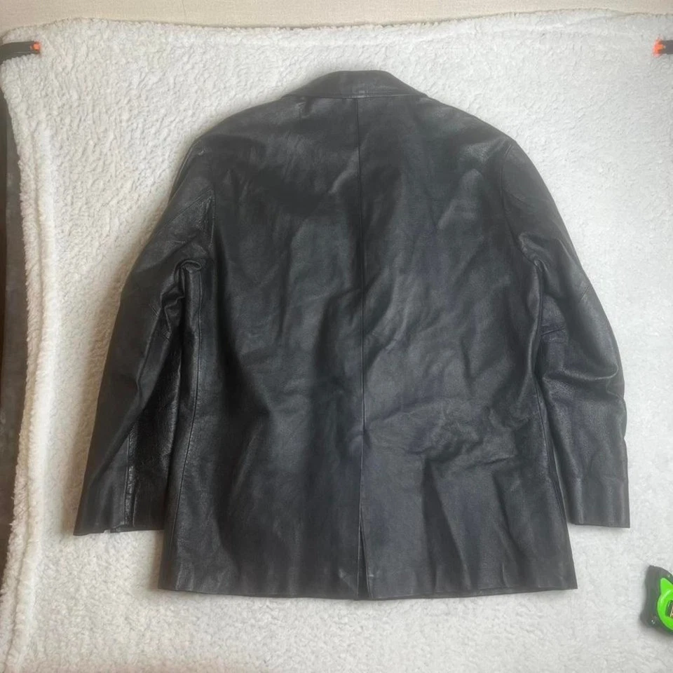 Vintage Diesel Hombre Negro Largo Fit Cuero Chaqueta Tareas Y2K Años 90 XXL Foto 4 de 4