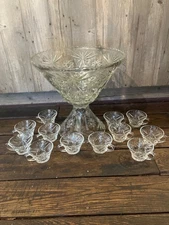 Mid century clear punchball base 12 cups anchor hocking