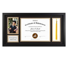 , 11x22 Black Diploma Frame with Tassel Holder for 8.5x11 Diploma and 4x6 Pho...