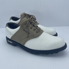 FootJoy GreenJoys Golf Men Sz 8.5M White/Beige Leather Spiked 45446 Pre-Owned.