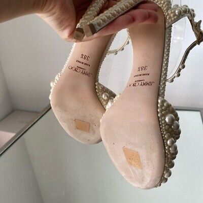Jimmy Choo Sacora 100 White Satin Sandals with All Over