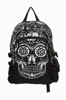 Sac à dos noir gothique emo punk rockabilly floral mexicain crâne Collins INTERDIT - Photo 1/3