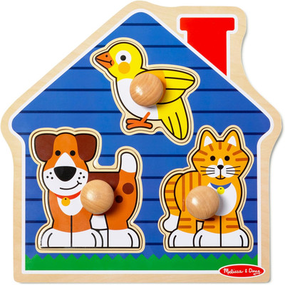 Melissa & Doug Pets Jumbo Peg Wooden Puzzle; Animal Puzzles, Peg Puzzles for Tod