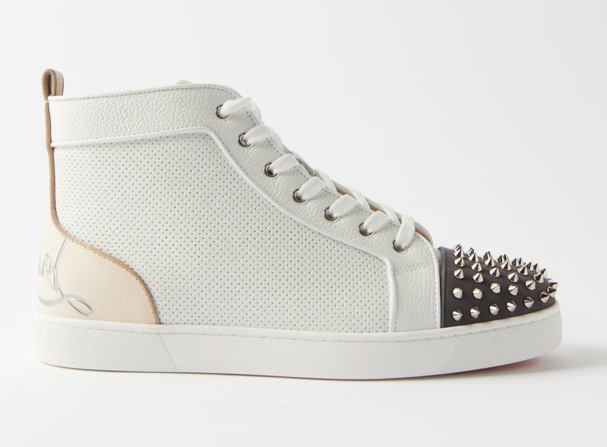 Christian Louboutin Fun Lou Spikes Flat White Perf High Top