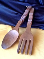 XXL Holz Salatbesteck 53,5 cm lang  altes Landhaus Deko Wanddekoration Vintage