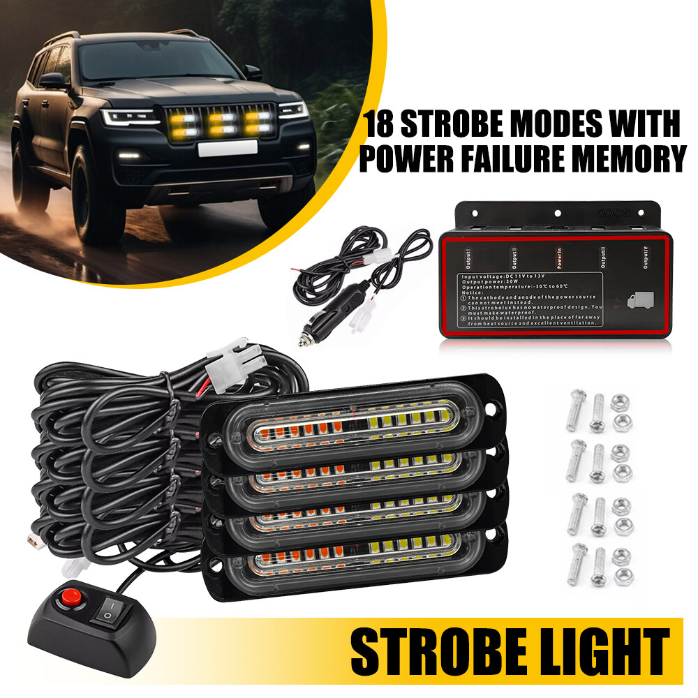 4X Amber LED White Truck Emergency Car Beacon Warning Hazard Flash Strobe Light