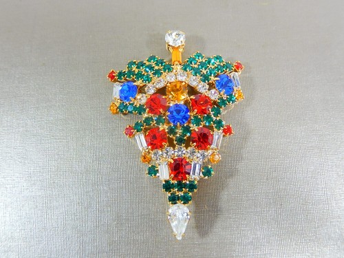 NEW OLD STOCK CHRISTMAS TREE MULTI COLOR PRONG SET CRYSTAL RHINESTONE BROOCH - Picture 4 of 7