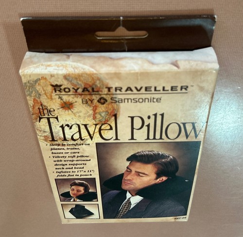 Royal Traveller Samsonite Vtg Inflatable Travel Pillow 1992 Soft Black Cover NOS - Picture 3 of 3
