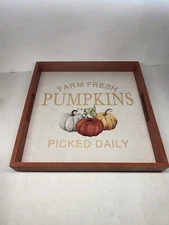 Farm Fresh Pumpkins Picked Daily Wood Serving Tray Multi-Color One Size NWT
