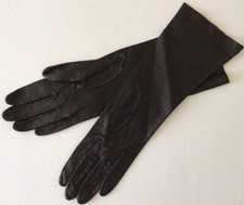 Vintage NOS Black Leather Long Gloves 12  Sz 6 1/2