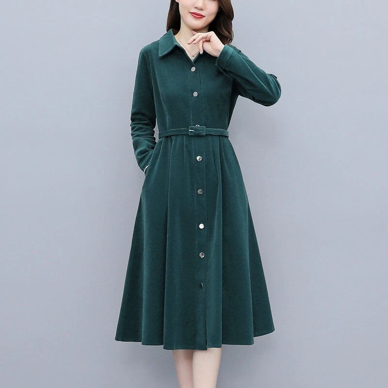 Women's belted midi shirt dress cheap with pocket