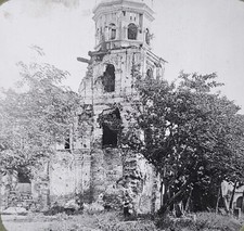 Old Church in Cavite Bombarded By American Guns, Magic Lantern Glass Slide