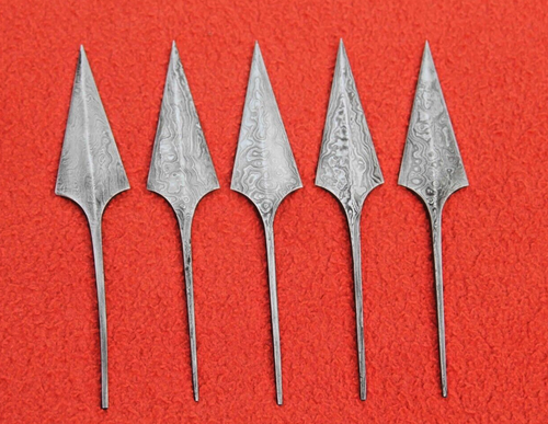 Set Of 5 Hand Forged Damascus Steel Medieval Arrowheads Arrow Point Arrow Tips - Picture 3 of 6