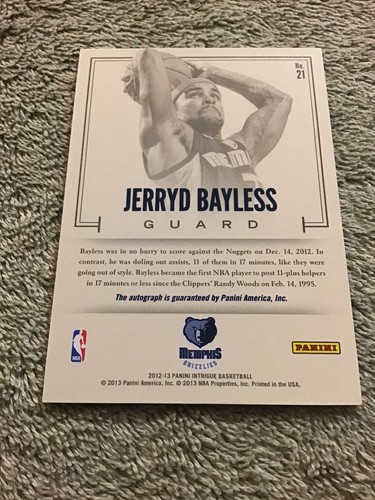 2012-13 Panini Intrigue JERRYD BAYLESS Slam Ink Autograph #/199 Grizzlies - Picture 5 of 5