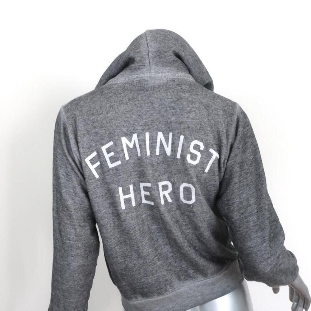 Wildfox Feminist Hero Regan Zip Hoodie Sweatshirt Heather Gray