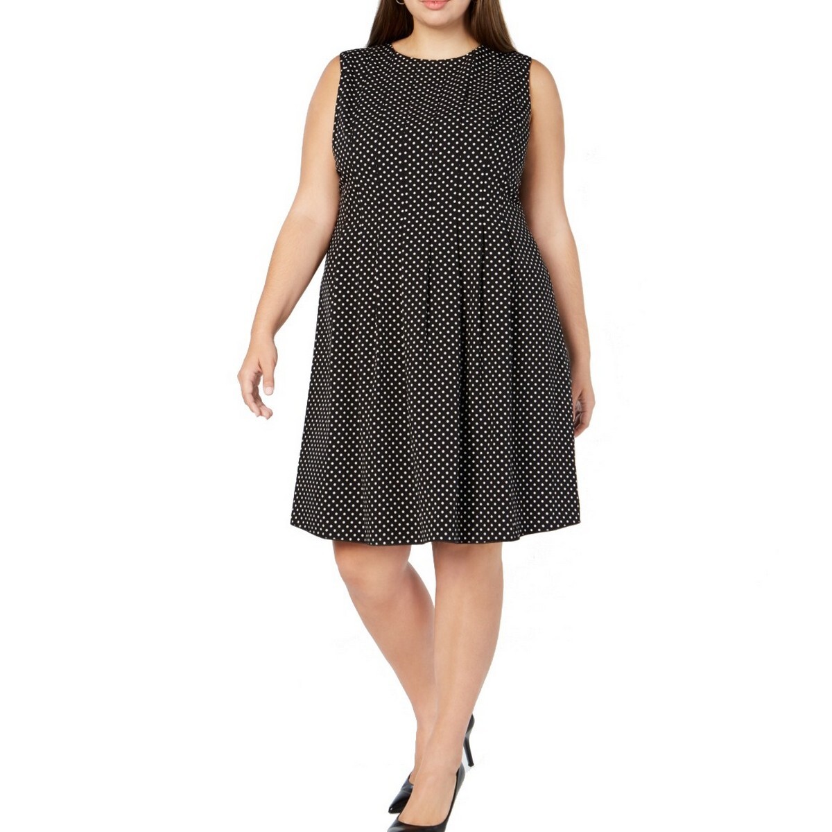Anne Klein Womens Polka Dot Fit & Flare Dress - Black - 24W Anne Klein Womens Polka Dot Fit & Flare Dress - Black - 24W