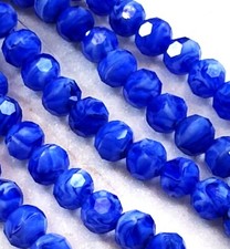 Faceted Round Millefiori Bead, Blue White, 8mm, 15 Pcs