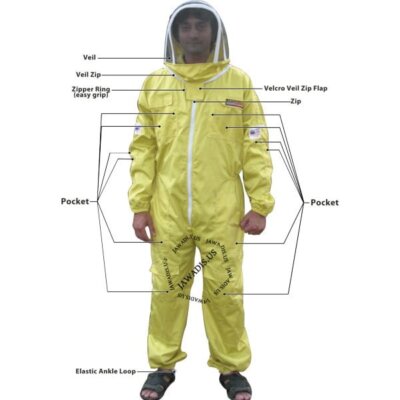 Adult Beekeeper Full Bee Suit, XS, Fence-Style Veil, Protective Yellow Smock