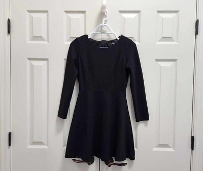 Women's Lulus Long Sleeve Scoop Neck Black Fit & Flare Mini Skater Dress Sz  XS | eBay