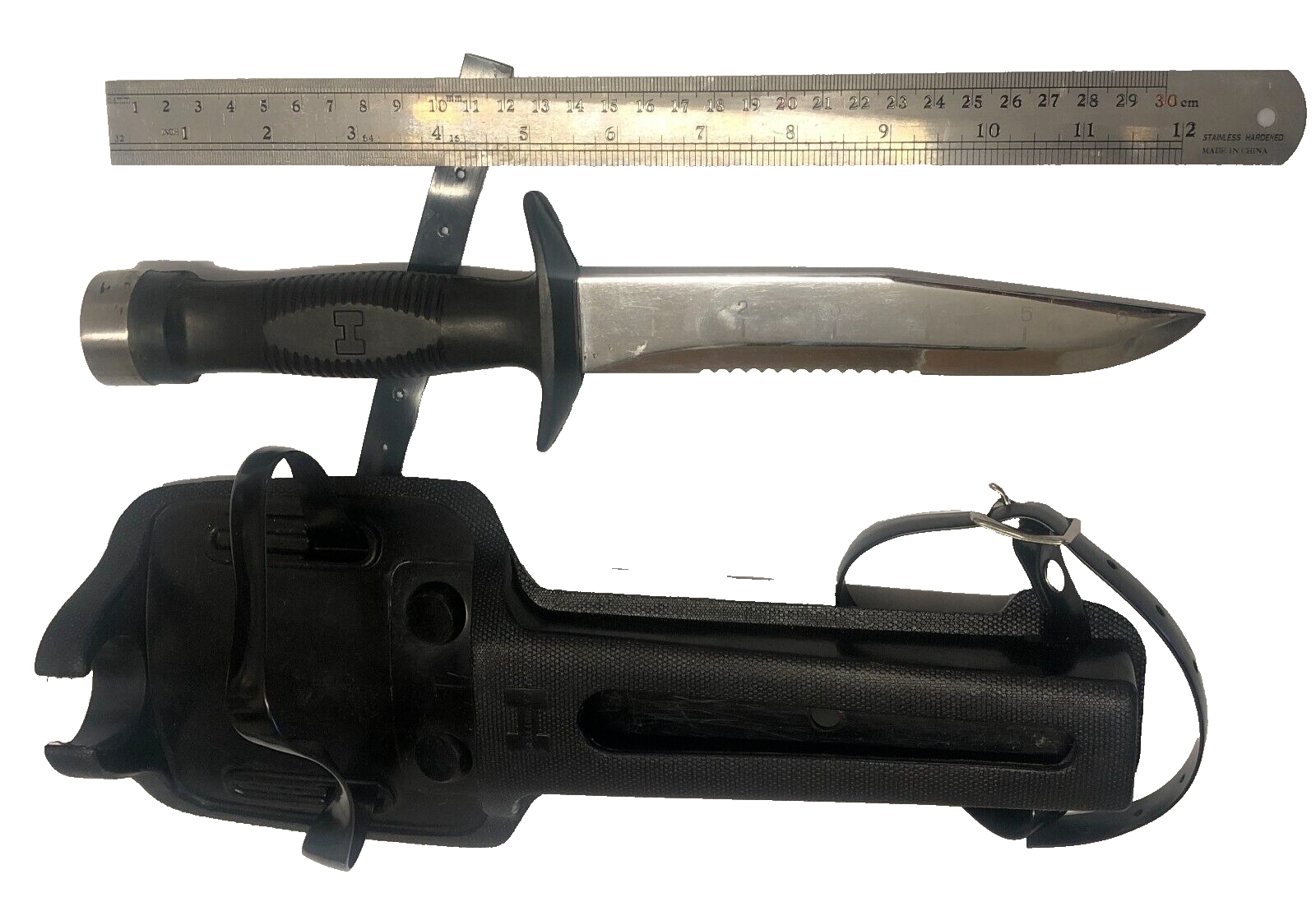 Vintage Diving Knife Dagger Stainless Steel Japan With Sheath 12