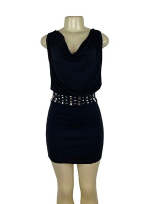 La Rok Black Sleeveless Cowl Neck Dress With Studded Waistband Size XS