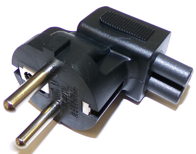 Stromadapter, Winkelstecker,  Schutzkontakt auf Mickey Maus, CEE 7/7 auf C5, D58