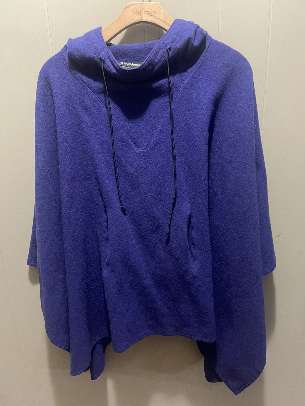 Harvé Benard By Bernard Holtzman Wool Poncho Cloak Grape Purple 100% Wool