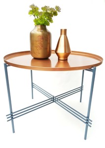 Copper Metal Tray Table With Blue Stand New Coffee Side Or Bedside Table Ebay