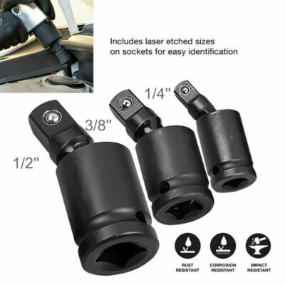 3x 1/2'' 3/8'' 1/4'' Stecknuss Drive Swivel Universal Joint Air Impact Socket Set