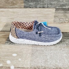 Hey Dude Wendy Chambray Kids Shoe Sz 11 D Blue Canvas Square Toe Slip-on Sneaker