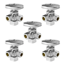 5 PCS Dual Compression Outlet Angle Stop Valve,1/2" NOM (5/8" OD) x 3/8" x3/8"