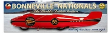 THE WORLD'S FASTEST INDIAN METAL SIGN,1967 BONNEVILLE NATIONALS. 19.5" X 6"MUNRO