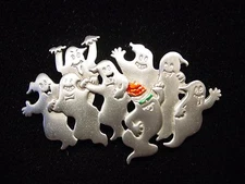"JJ" Jonette Jewelry Silver Pewter 'GHOST Party' Pin ~ Party like it's 1999!