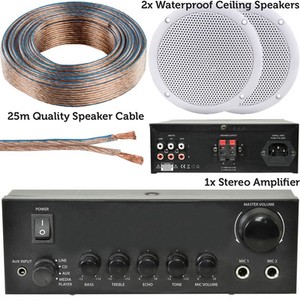 Details About 110w Stereo Amplifier System Kit 2x Waterproof Bathroom Kitchen Ceiling Speakers