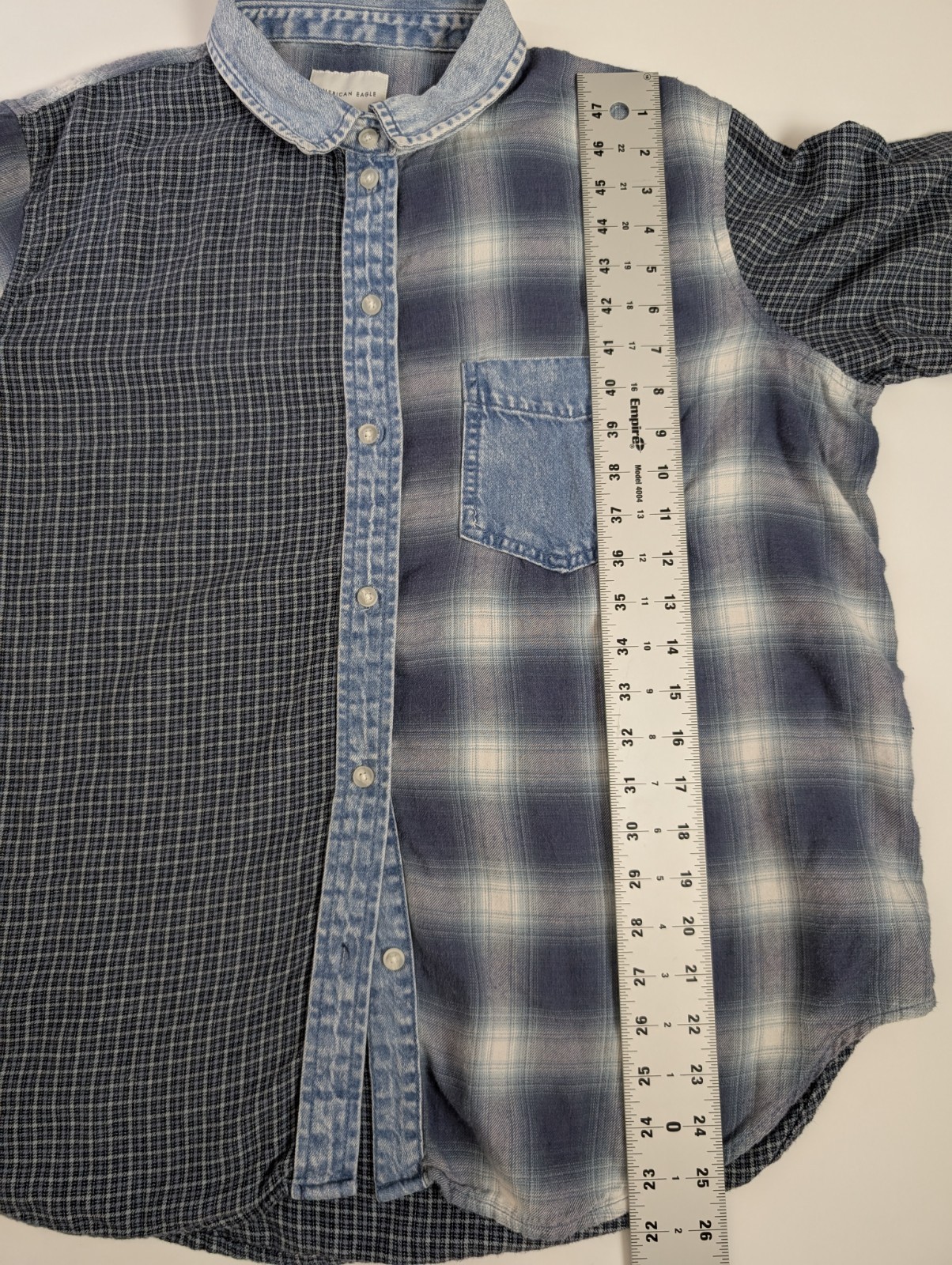 American Eagle Woman's M Patchwork Plaid Denim Co… - image 4