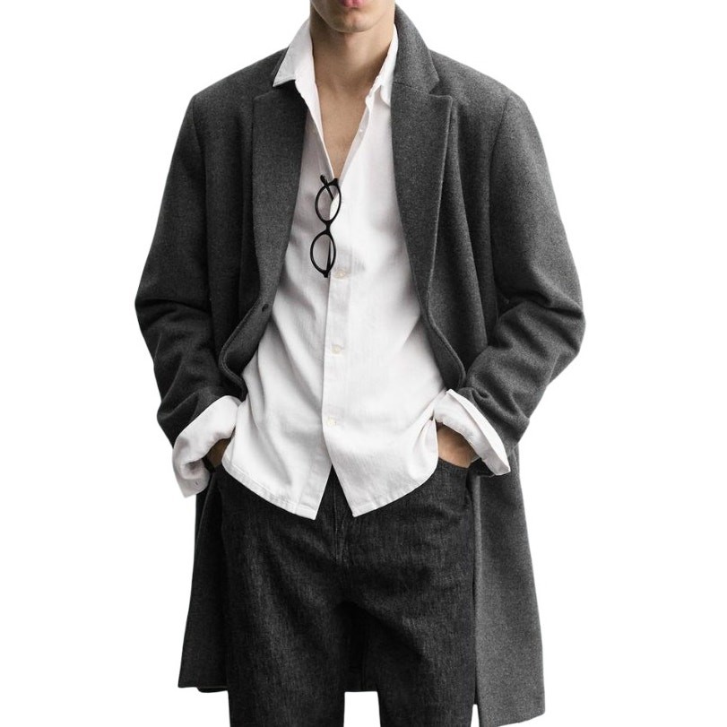 Zara 4 Way Coat Men M Gray 4-Way Stretch Knee Long Pea coat 