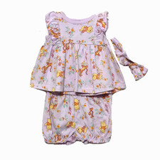 NWT Disney Winnie The Pooh 3 PC Floral Dress Set 0-3 Months Bow Bloomers Purple