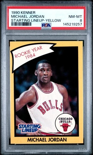 1990 Kenner Starting Lineup Cards #NNO Michael Jordan Yellow PSA 8