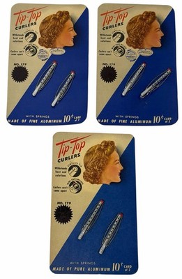 NOS 3 CARDS (6) Vintage 1950s Tip-Top Products Curlers Aluminum Vinylite Tip 179