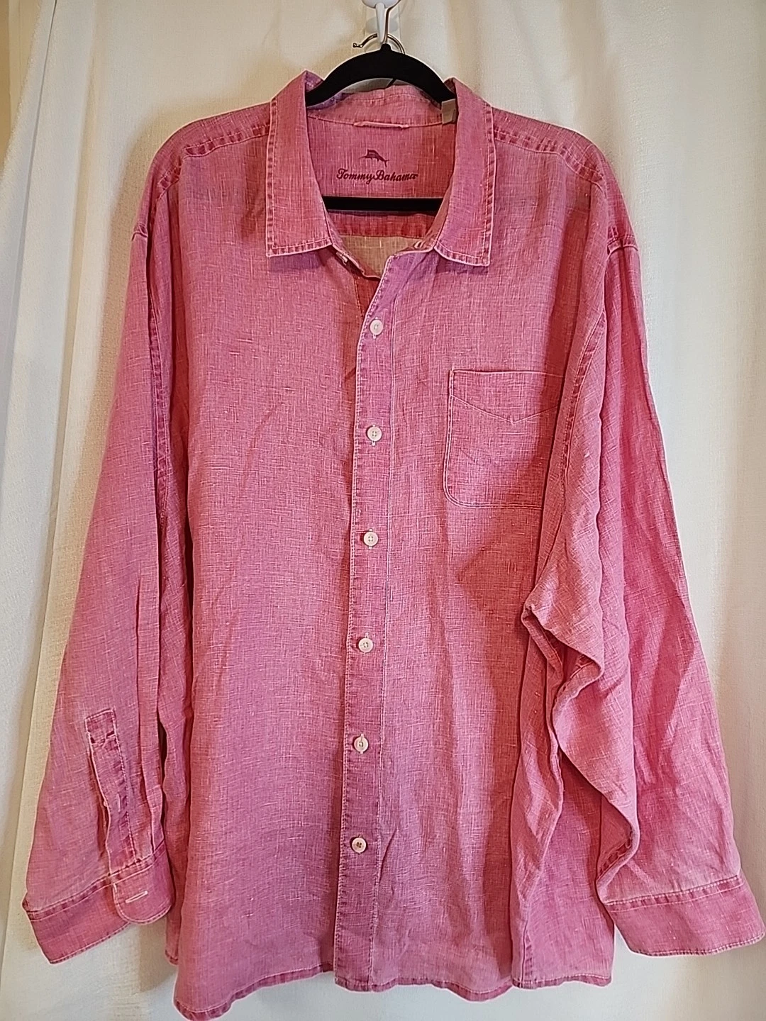 Tommy Bahama Men's 100% Linen Shirt Pink Marlin Logo 3XLB 3XTGG Chest 62 L 34